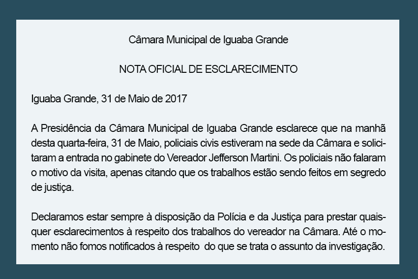 NOTA OFICIAL DE ESCLARECIMENTO